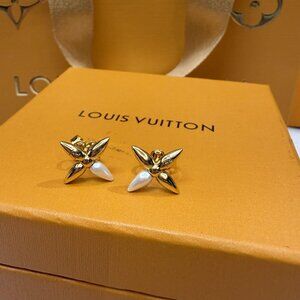 Louis Vuitton Gold and White Brooch earrings